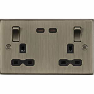 ML Accessories - Knightsbridge Antique Brass 13A 2G DP Switched Socket with Dual USB-C [65W DUAL FASTCHARGE] (CS9965AB)
