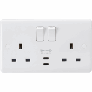 ML Accessories - Knightsbridge White Curved Edge 13A 2G DP Switched Socket with Dual USB-C 20V DC 1.5A (Max. 30W) (CU9930)
