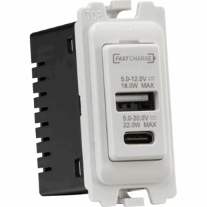 Curved Edge - Knightsbridge White Dual USB A+C Module 20V DC 1.1A [22W FASTCHARGE] (CUGMUSB)