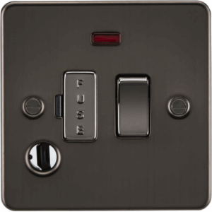 Flat Plate - Knightsbridge Gunmetal 13A Switched Fused Spur Unit with Neon & Flex Outlet (FP6300FGM)