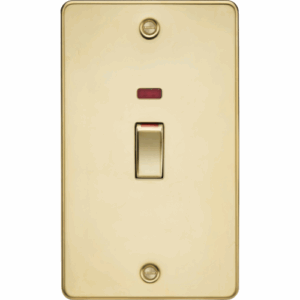 Flat Plate - Knightsbridge Polished Brass 45A DP Switch with Neon (2G size) (FP82MNPB)