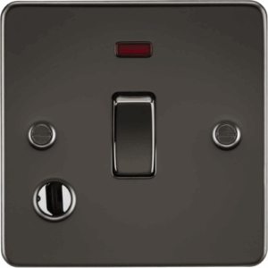Flat Plate - Knightsbridge Gunmetal 20A 1G DP Switch with Neon & Flex Outlet (FP8341FGM)