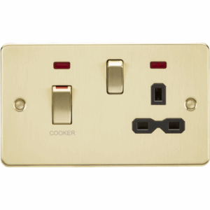 Flat Plate - Knightsbridge Brushed Brass 45A DP Switch & 13A Socket with Neons with Insert (FPR83MNBB)