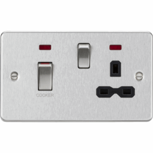 ML Accessories - Knightsbridge Flat Plate Brushed Chrome 45A DP Switch & 13A Socket with Neons with Insert (FPR83MNBC)