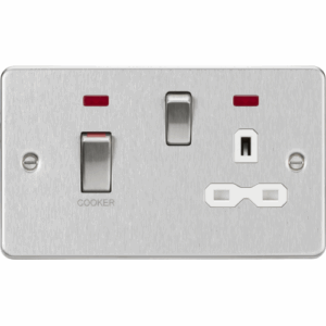 ML Accessories - Knightsbridge Flat Plate Brushed Chrome 45A DP Switch & 13A Socket with Neons White Insert (FPR83MNBCW)
