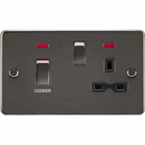 Flat Plate - Knightsbridge Gunmetal 45A DP Switch & 13A Socket with Neons with Insert (FPR83MNGM)