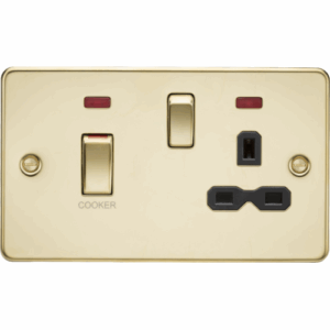 Flat Plate - Knightsbridge Polished Brass 45A DP Switch & 13A Socket with Neons with Insert (FPR83MNPB)
