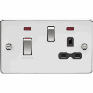 ML Accessories - Knightsbridge Flat Plate Polished Chrome 45A DP Switch & 13A Socket with Neons with Insert (FPR83MNPC)