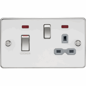 ML Accessories - Knightsbridge Flat Plate Polished Chrome 45A DP Switch & 13A Socket with Neons Grey Insert (FPR83MNPCG)