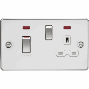 ML Accessories - Knightsbridge Flat Plate Polished Chrome 45A DP Switch & 13A Socket with Neons White Insert (FPR83MNPCW)