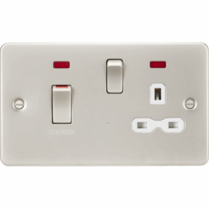 Flat Plate - Knightsbridge Pearl 45A DP Switch & 13A Socket with Neons with Insert (FPR83MNPLW)