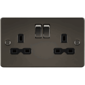 Flat Plate - Knightsbridge Gunmetal 13A 2G DP Switched Socket with Twin Earths with Insert (FPR9000GM)