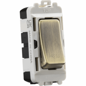 Grid Wiring Accessories - Knightsbridge Antique Brass 20AX 2 way retractive SP module (marked PRESS) (GDM006AB)