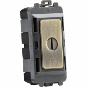 Grid Wiring Accessories - Knightsbridge Antique Brass 20AX 2 way SP key module (marked EMG LTG TEST) (GDM007AB)
