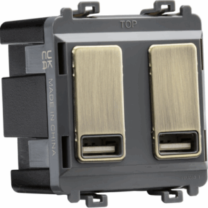 Grid Wiring Accessories - Knightsbridge Antique Brass Dual USB charger module (2 x grid positions) 5V 2.4A (shared) (GDM016AB)