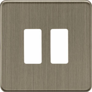 Grid Wiring Accessories - Knightsbridge Screwless Antique Brass 2G Grid Faceplate (GDSF002AB)