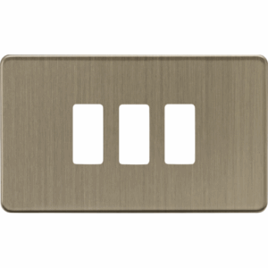 Grid Wiring Accessories - Knightsbridge Screwless Antique Brass 3G Grid Faceplate (GDSF003AB)