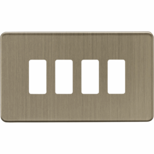 Grid Wiring Accessories - Knightsbridge Screwless Antique Brass 4G Grid Faceplate (GDSF004AB)