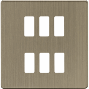 Grid Wiring Accessories - Knightsbridge Screwless Antique Brass 6G Grid Faceplate (GDSF006AB)