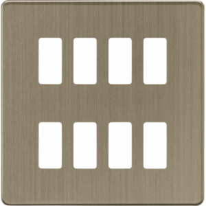 Grid Wiring Accessories - Knightsbridge Screwless Antique Brass 8G Grid Faceplate (GDSF008AB)