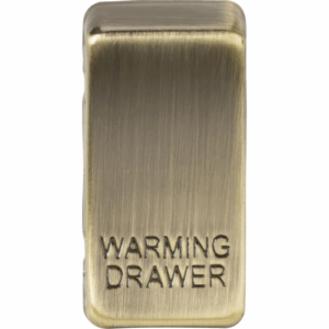 Grid Wiring Accessories - Knightsbridge Antique Brass Switch cover marked WARMING DRAWER (GDWARMAB)