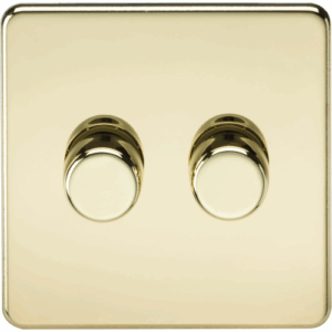 ML Accessories - Knightsbridge Screwless Polished Brass 2G 2-way 10-200W (5-150W LED) Intelligent dimmer (SF2192PB)