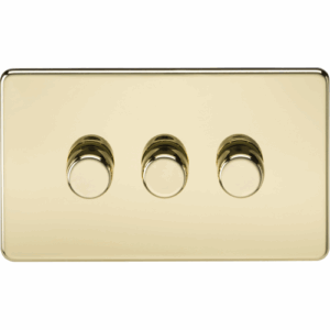 ML Accessories - Knightsbridge Screwless Polished Brass 3G 2-way 10-200W (5-150W LED) Intelligent dimmer (SF2193PB)