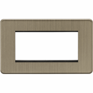 Euro Modular Range - Knightsbridge Screwless Antique Brass 4G Modular Faceplate (SF4GAB)