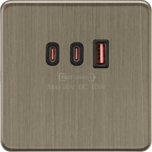 ML Accessories - Knightsbridge Antique Brass 1G Dual USB-C and USB-A Charger Plate [20V DC 63W] (SF63WAB)