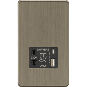 ML Accessories - Knightsbridge Antique Brass Shaver socket with dual USB A+C (5V DC 2.4A shared) (SF8909AB)