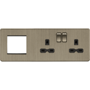 ML Accessories - Knightsbridge Screwless Antique Brass 13A 2G DP Socket + 2G Modular Combination Plate (SFR192RAB)
