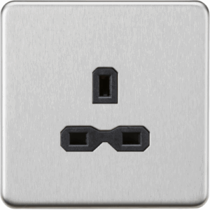 ML Accessories - Knightsbridge Screwless Brushed Chrome 13A 1G Unswitched Socket Black Insert (SFR7000UBC)