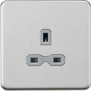 ML Accessories - Knightsbridge Screwless Brushed Chrome 13A 1G Unswitched Socket Grey Insert (SFR7000UBCG)