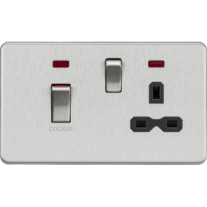 ML Accessories - Knightsbridge Screwless Brushed Chrome 45A DP Switch & 13A Socket with Neons Black Insert (SFR83MNBC)