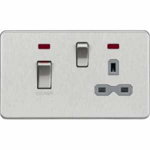 ML Accessories - Knightsbridge Screwless Brushed Chrome 45A DP Switch & 13A Socket with Neons Grey Insert (SFR83MNBCG)
