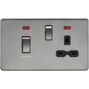 ML Accessories - Knightsbridge Black Nickel 45A DP Switch & 13A Socket with Neons with Insert (SFR83MNBN)