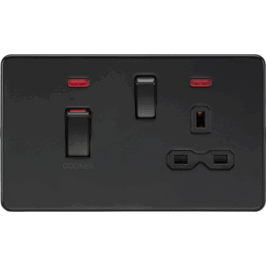 ML Accessories - Knightsbridge Matt Black 45A DP Switch & 13A Socket with Neons with Insert (SFR83MNMBB)