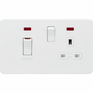 ML Accessories - Knightsbridge Matt White 45A DP Switch & 13A Socket with Neons with insert (SFR83MNMW)