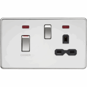 ML Accessories - Knightsbridge Screwless Polished Chrome 45A DP Switch & 13A Socket with Neons Black Insert (SFR83MNPC)