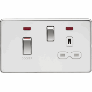 ML Accessories - Knightsbridge Screwless Polished Chrome 45A DP Switch & 13A Socket with Neons White Insert (SFR83MNPCW)