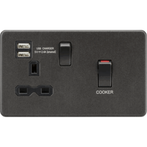ML Accessories - Knightsbridge Smoked Bronze 45A DP Switch & 13A Socket with Dual USB A+A (5V DC 2.4A shared) with Insert (SFR83UMSB)