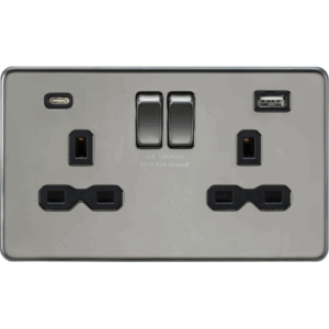 Knightsbridge Black Nickel 13A 2G SP Switched Socket with Dual USB A+C (5V DC 4.0A shared) with Insert