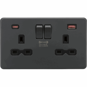 Knightsbridge Anthracite 13A 2G DP Switched Socket with Dual USB A+C 20V DC 2.25A (Max. 45W) with Insert