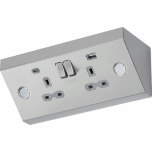 Knightsbridge Stainless Steel Under Cabinet 13A 2G Socket with Dual USB A+C [5V DC 4.0A shared]