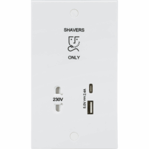 ML Accessories - Knightsbridge White 230V Shaver Socket with Dual USB A+C (5V DC 2.4A shared, Max. 12W) (SN8909)