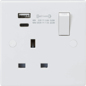 ML Accessories - Knightsbridge White 13A 1G DP Switched Socket with Dual USB A+C (20V DC 1.1A) Max. 22W (SN9919D)