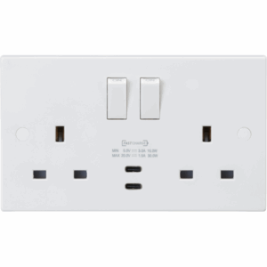 ML Accessories - Knightsbridge White 13A 2G DP Switched Socket with Dual USB-C 20V DC 1.5A (Max. 30W) (SN9930)