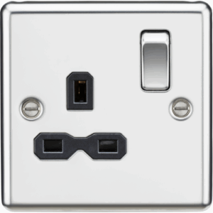 ML Accessories - Knightsbridge Raised Edge Polished Chrome 13A 1G DP Switched Socket Black Insert (CL7PC)