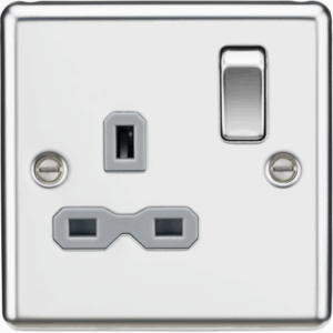 ML Accessories - Knightsbridge Raised Edge Polished Chrome 13A 1G DP Switched Socket Grey Insert (CL7PCG)