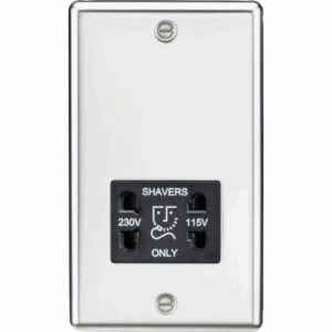 ML Accessories - Knightsbridge Raised Edge Polished Chrome 115/230V Dual Voltage Shaver Socket Black Insert (CL89PC)